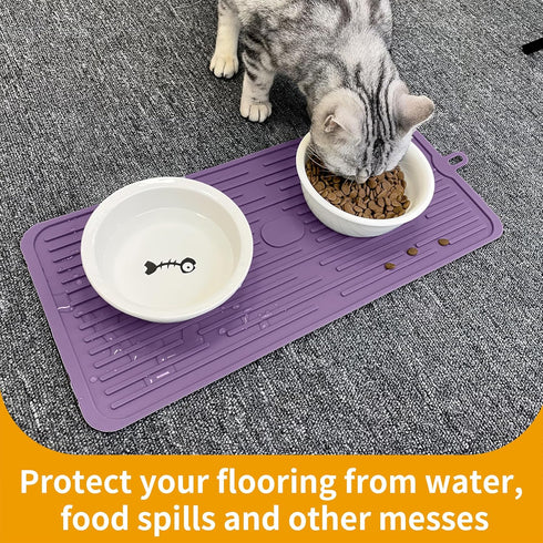 Ptlom Dog Food Mat Anti-Slip Dog Bowl Mats for Food and Water, High-Lips Waterproof Dog Feeding Mat Prevent Messy Spills to Floor, Silicone Pet Pl...