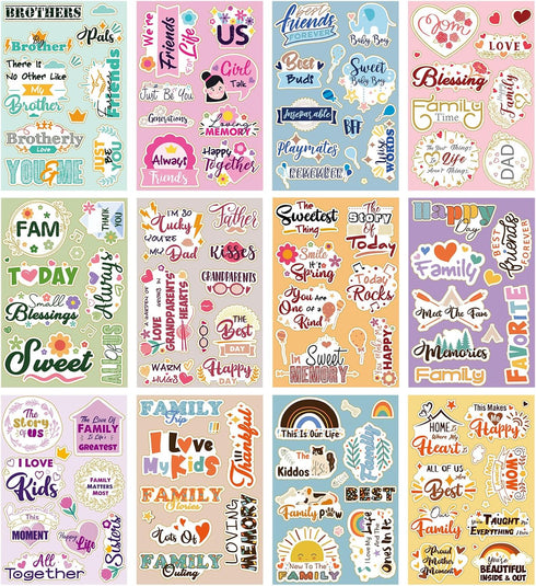 60 Sheets Family Friend Theme Scrapbooking Sticker Decals Waterproof Vinyl Scrapbook Stickers Set Scrapbook Supplies Photo Album Decor for Planner...