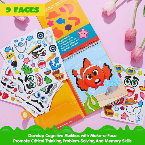 JOYIN 3 Pcs Reusable Sticker Book-Reusable Make a Face Sticker Book, Hidden Picture Sticker Book, Farm Sticker Board. On The Go Travel Toy Activit...