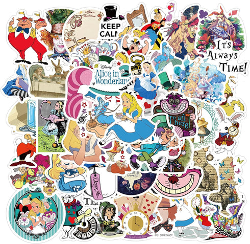 Alice in wonderlan Stickers for Water Bottle, 50pcs Cute Cartoon Waterproof Vinyl Decal for Teen Girl Kids Laptop Luggage Bike Guitar Phone Skateb...