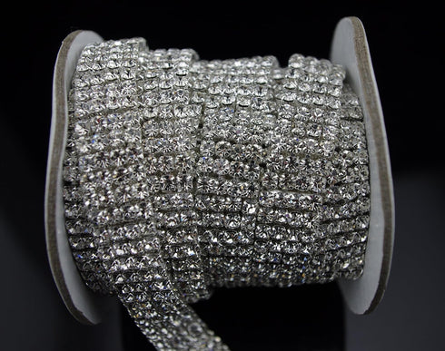 1 Yard 4 Rows SS16 3/5 inches Close Rhinestone Chain Trims Cup Chain Wedding Cake Decoration (Clear Rhinestone+Silver Plated Chain)...