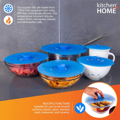 Kitchen + Home Silicone Suction Lids and Food Covers - Set of 5 - Fits various sizes of cups, bowls, pans, or containers!...