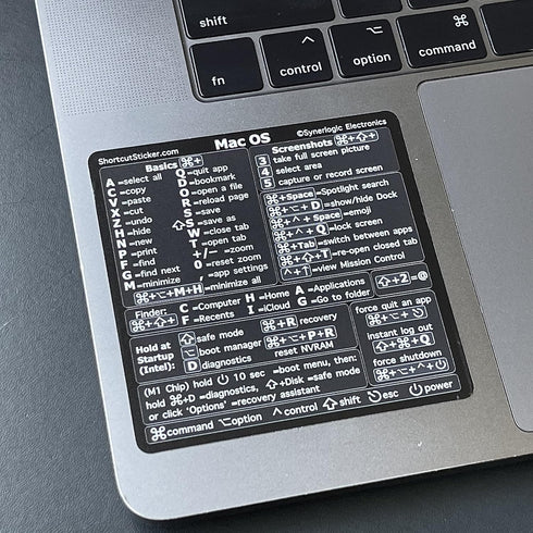 Synerlogic (M+Intel) Mac OS Reference Keyboard Vinyl Shortcut Stickers Compatible with MacBook Pro Air iMac Mini (4-Pack Black/White/Clear/Rainbow...