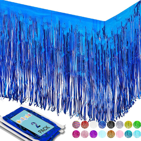 allgala Blue Tinsel Table Skirt 2-Pack 29x108 Inch Metallic Foil Fringe Table Skirts for Party Event, Parade Float, Party Decoraton...