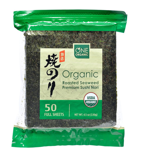 ONE ORGANIC Sushi Nori Premium Roasted Organic Seaweed (50 Full Sheets)...