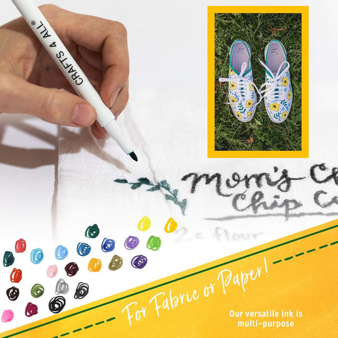 Crafts 4 All Fabric Pens for Clothes - Pack of 24 No Fade, Fabric Markers Permanent for Textile - No Bleed, Machine Washable Shoe Markers for Fabr...