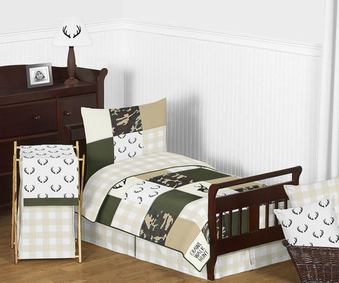 Sweet Jojo Designs Woodland Camo Deer Boy Fitted Crib Sheet Baby or Toddler Bed Nursery Photo Op - Beige, Green and Black Rustic Forest Animal Cam...