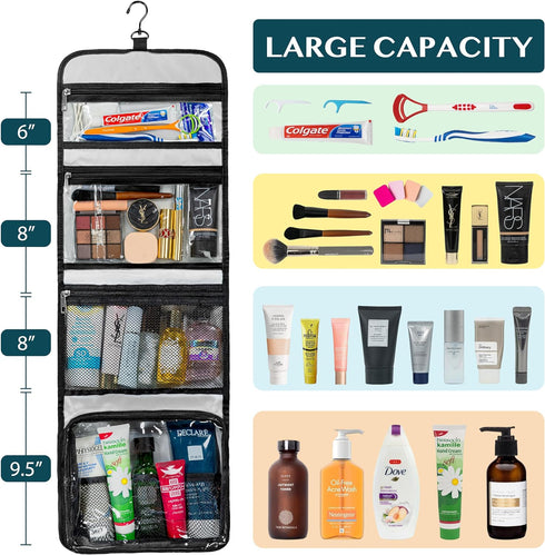 PAVILIA Travel Hanging Toiletry Bag for Women Men, Large Capacity Makeup Bag Kit, Waterproof Cosmetic Storage Organizer Case for Bathroom Shower, ...