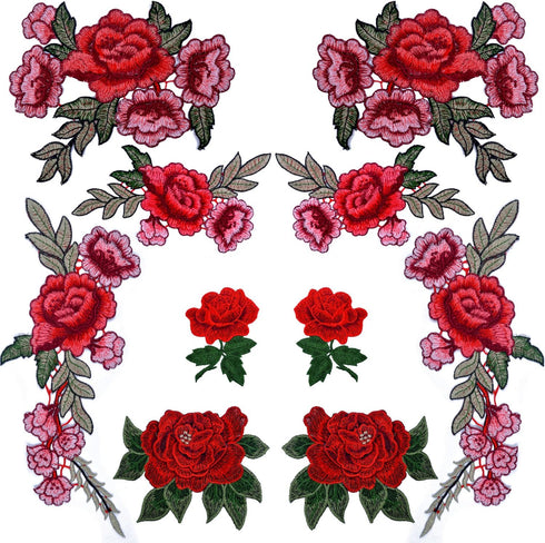 BronaGrand 10 Pieces 5 Pairs Embroidered Patches Rose Flower Sew on Patch Applique for DIY Clothing, Jeans,Sewing...