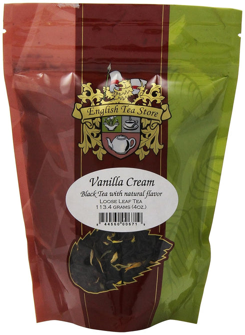 English Tea Store - Vanilla Cream Black Tea | Naturally Flavored Loose Leaf Blend | Ceylon Tea with Floral Petals | High Antioxidants | Kosher & V...