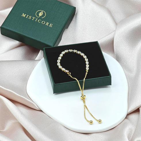 Bracelets For Women Gold Bracelets For Women Hand Chain Gold 14K Gold Plated Crystal Bracelet, Cubic Zirconia Bracelet Adjustable Slider Gold Hand...
