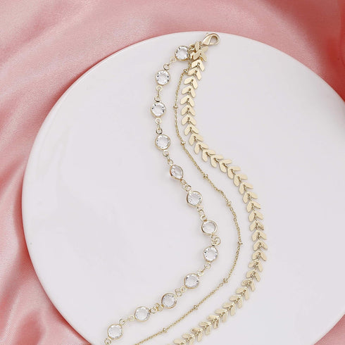 CAROVO Dainty Layered Ankle Bracelets for Women 14K Gold Plated Delicate Snake Anklet Foot Chain with Fishbone Leaves Herringbone Accessories Simp...