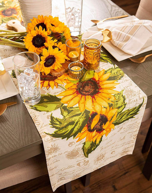 DII Table Top Décor Collection Spring & Summer Table Runner, 14x108, Rustic Sunflowers Print...