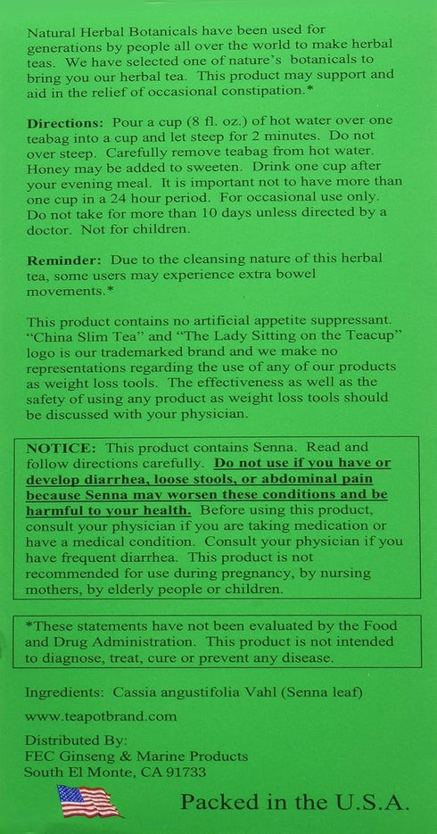 China Slim Tea Extra Strength For Men and Women 72 Tea Bags...