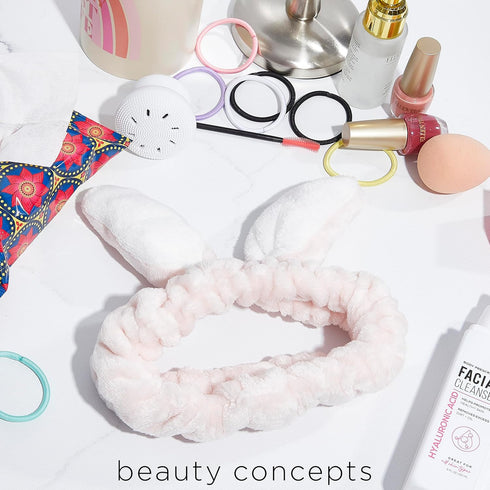 Beauty Concepts Cute Bunny Ears Spa Headband - Soft, Adjustable, and Adorable Hair Accessory for Skincare and Makeup Routines...