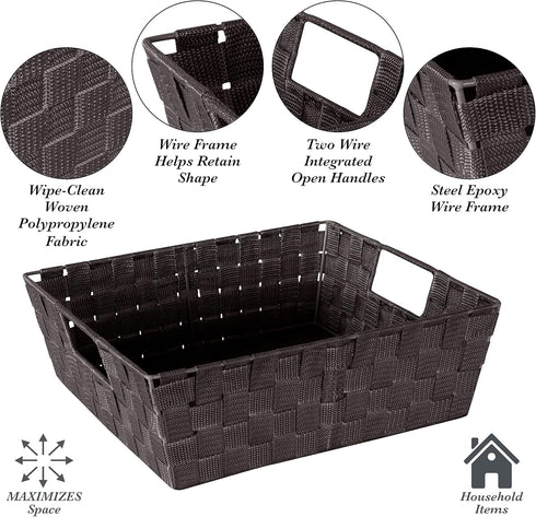 Simplify Large Shelf Woven Strap Tote | Decorative Storage Basket | Built in Handles | Organization | Closet | Bedroom | Bathroom | Nursery | Acce...