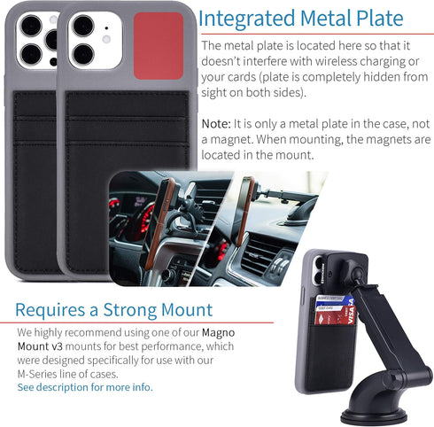 Dockem BIO Wallet Case for iPhone 12 and iPhone 12 Pro: Sensible Materials, Magnetic Mounting & 2 Credit Card Holder Slots (6.1" M2B, Grey and Bla...
