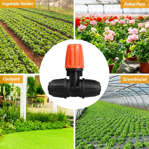 Upgraded Locked 3 Way Atomizing Nozzle for 1/4" Drip Tubing, 25 Pcs Adjustable Micro Spray Irrigation Emitters Tee Misting Drippers for Drip Sprin...