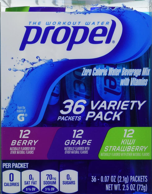 Propel Zero Calorie Nutrient Enhanced Water Beverage Mix (36 packets) 3 different flavors (berry, grape & kiwi strawberry)...