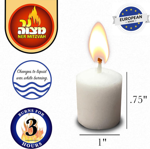 Ner Mitzvah 3 Hour Neironim Candles - Shabbat and Votive Wax Candle - 24 Count...