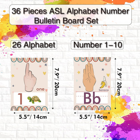 YIYDONG 36 Pieces ASL Alphabet Line Bulletin Board Set ABC Number Sign Language Flash Cards Wall Decorations for Pre-School Kindergarten Elementar...