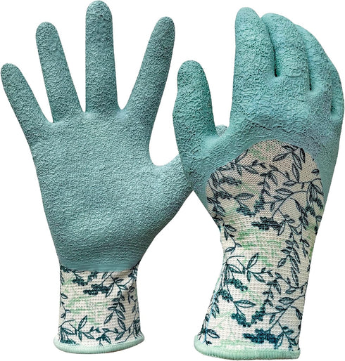 Digz Long Cuff Stretch Knit Garden Gloves with Full Finger Latex Coating | Color: Greenery Pattern | Size: Small...