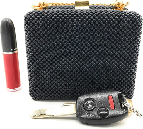 XX-Small clutch Metal beaded mesh evening box purse for Cocktail Party Prom Wedding Banquet...