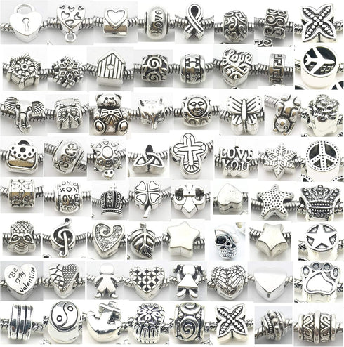 55pcs Assorted Alloy European Large Hole Beads Metal Spacer Charms Bead Assortments for DIY Crafts Bracelets Necklaces Jewelry Making (M190)...