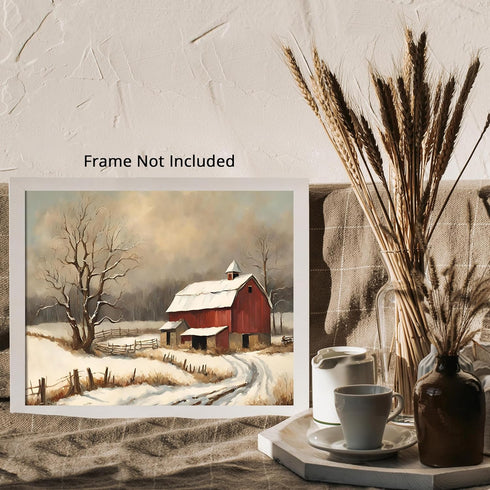 Posterizer 1 pcs-old farm house in snowy winter nature-in oil painting style-1-Landscape & Nature Art-Living Room Bedroom Decor- unframed wall art...