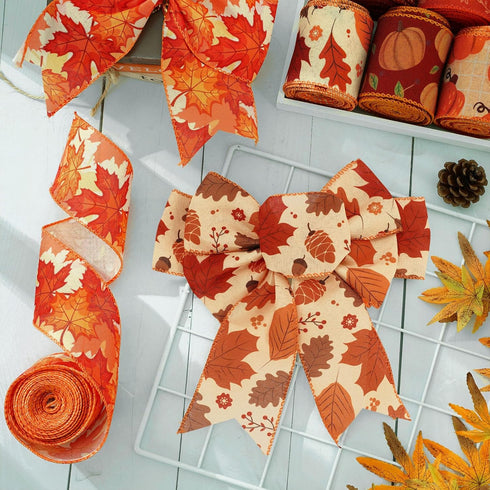 Fall Wired Edge Ribbons 36 Yards Pumpkin Maple Leaves Fabric Ribbon Orange Brown Autumn Leaves Plaids Craft Ribbon for Thanksgiving Farmhouse Bow ...