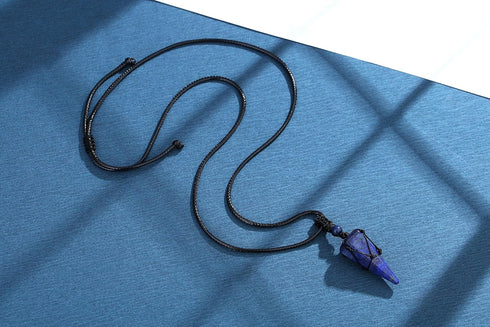 XIANNVXI Healing Crystal Stone Pointed Necklace Adjustable Black Rope Natural Gemstone Pendant Necklaces Jewelry for Men Women...