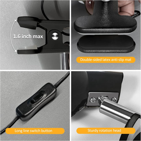 Clamp Light, Super Bright Clip Lamp for Book Reading in Bed Headboard Light, Easy to Attach Illumination Powerful Small Compact Clamp Lamp Black...