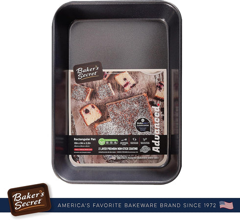 Baker's Secret Nonstick Roaster Pan 15" x 9" Curved Corners, 0.9mmm Thick Carbon Steel Oven Roasting Pan 2 Layers Food-Grade Coating, Non-stick Pa...