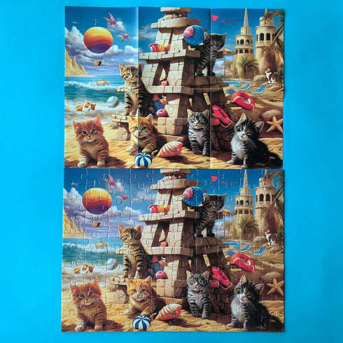 100 Pieces Jigsaw Puzzles for Adults - Cat Puzzles for Kids Ages 6-8 8-10 10-12 - Sandcastle Cats...