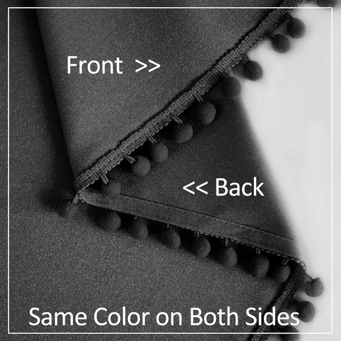 Treatmentex Pom Pom Blackout Curtains Black 45" Half Window Curtain Set for Small Window Basement Laundry Short Drapes 2Panels Rod Pocket...