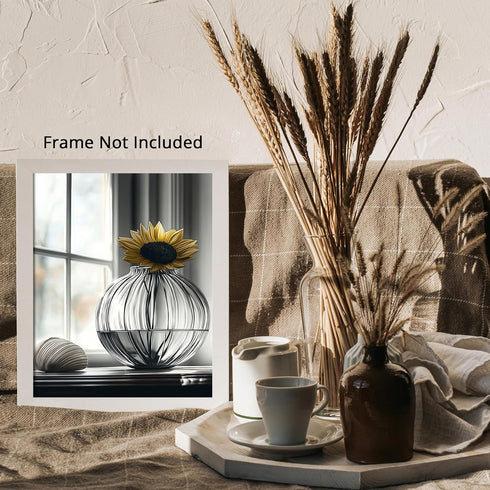Posterizer 1 pcs-lone sunflower in a round vase-minimalist modern art 3-Floral & Botanical Art-Collectibles & Fine Art-Decor for Home & Office- un...