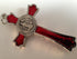 Hand Made St Benedict Cross Medal Crucifix 3" Tall Silver Plated with Red Enamel...