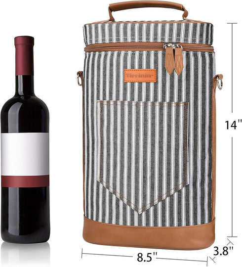 Tirrinia 2 Bottle Wine Gift Tote Carrier - Leakproof & Insulated Padded Versatile Wine Cooler Bag for Travel, BYOB Restaurant, Wine Tasting, Party...