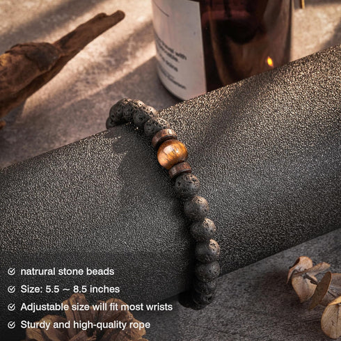 Seyaa Double Protection Natural Stone Bracelet for Men Teen Boys, Tiger Eye Black Onyx 8mm Handmade Bead Bracelet Crystal Bracelet Bring Luck...