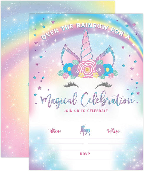 Your Main Event Prints Unicorn Birthday Invitation - Rainbow Unicorn Party Invite - 20 Fill-In Style - Envelopes Not Included...