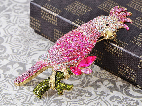 Alilang Womens Golden Tone Pink Rhinestones Tropical Parrot Cockatoo Bird Brooch Pin...