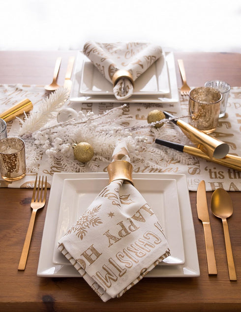 DII Holiday Dining Table Linen Metallic Fabric Kitchen Décor, Christmas Table Runner, 14x72, Gold Holiday Collage...