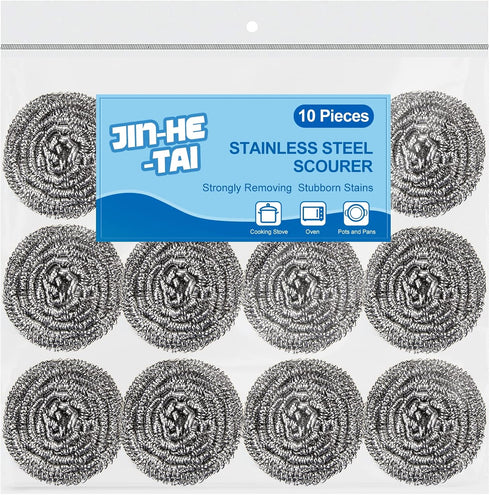 10 Pack Stainless Steel Scrubber, Steel Wool Srubber for Scouring Stubborn Messes from Pots and Pans, Stoves,Broiler Racks,Grills and More...
