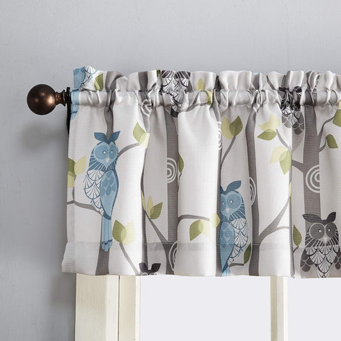 No. 918 Hoot Owl Print Semi-Sheer Rod Pocket Kitchen Curtain Valance, 56" x 14", Mocha...