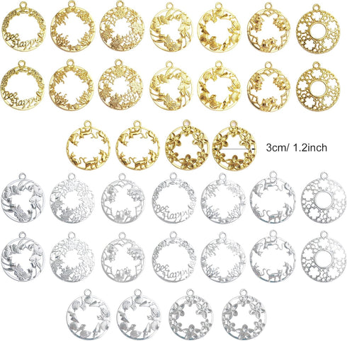 Allazone 37 PCS Open Bezel Charms, 36 PCS Mixed Open Bezels for Resin 9 Style Alloy Frame Pendants 2 Color Hollow Resin Frames for Resin Casting, ...