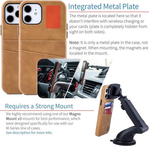 Dockem Wallet Case for iPhone 12 & iPhone 12 Pro: Built-in Metal Plate for Magnetic Mounting & 2 Credit Card Holders: 6.1" Exec M2, Smooth Synthet...