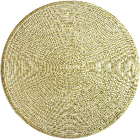 SHACOS Golden Glitter Round Braided Placemats Set of 6 Bling Circle Place Mats Washable Table Mats for Holiday Party Wedding Shower (6, Gold)...