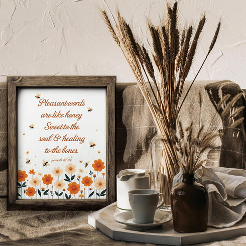 Posterizer 1 pcs-cute bees and flowers Pleasant Words bible verse-Religious Posters-Motivational & Inspirational Art-Gifts for Christians - UNFRAM...