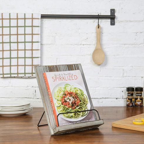 MyGift Torched Wood Cookbook Stand - Recipe Binder Reading Book Display and iPad Tablet Easel with Metal Page Holder and Kickstand...