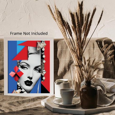Posterizer 1 pcs-vintage make up-woman with diamonds collage-Abstract & Modern Art-Retro Art-Gift for Women, Fashionistas, Designer Fashion Fans- ...